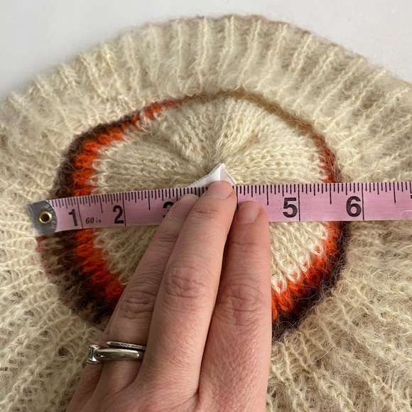 Vintage 60s Hat & Scarf Set Italian Knit Wool Mohair Winter Cream Orange Brown - Picture 11 of 14